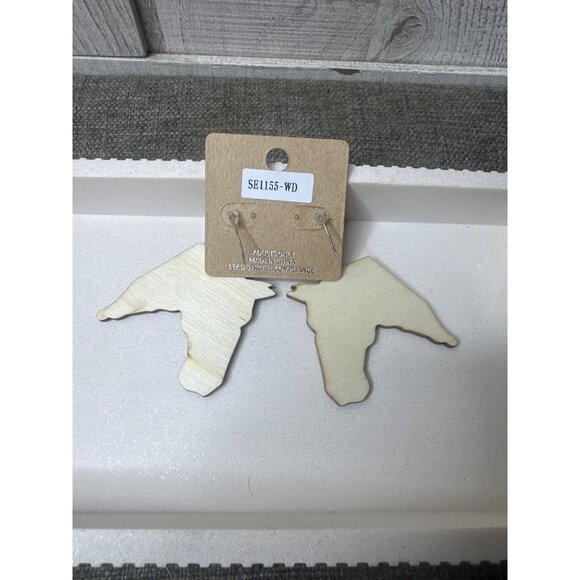 Wooden Horse Earrings Multicolor Stripe Western Womens Fashion Lightweight - Picture 2 of 3